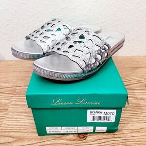 Lauren Lorraine Womens Shoes Size 7 Silver Bling Slides Sandals Flats Byanka NIB